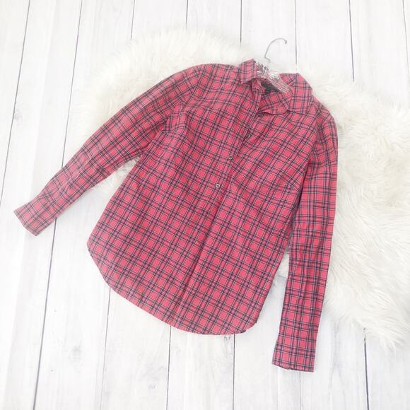 J. Crew Red Tartan Plaid Long-sleeved Button Up With Collar Shirt Size 2 - Picture 3 of 7